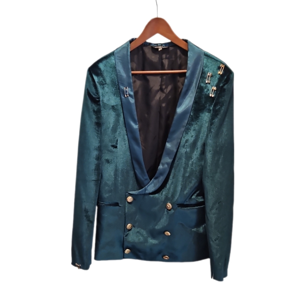 ALEXANDRO FRATELLI | Green Velvet Double Breasted Evening Blazer US 42 L